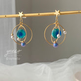 Planet earrings, Universe statement earrings, galaxy dangle earrings, unique dangle